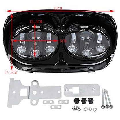 SLMOTO Inner & Outer Fairing 5.75'' Dual LED Headlight Fit for Fit for Harley Road Glide FLTR 98-13 - color: Unpainted Black+Black Dual LED Headlight