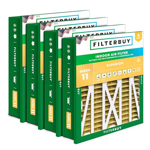 Filterbuy 20x20x5 Air Filter MERV 11 Pet & Allergy Defense (4-Pack) - style: 20x20x5 (Actual: 18.38 x 18.38 x 3.69)