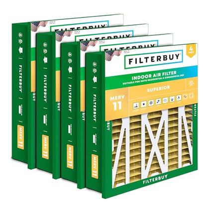 Filterbuy 20x20x5 Air Filter MERV 11 Pet & Allergy Defense (4-Pack) - style: 20x20x5 (Actual: 18.38 x 18.38 x 3.69)
