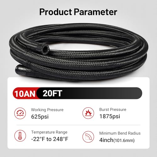 EVIL ENERGY 10AN Nylon Braided Fuel Line Kit, AN10 Fuel Hose Kit CPE 20FT Black&Red - color: Black&Red, size: 10AN 20FT