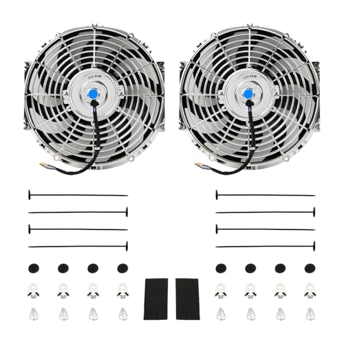 12'' Inch Chrome Universal Slim Fan Push Pull Electric Radiator 12V 80W High Performance Cooling Fan Mount Kit Set of 2 - color: Chrome, size: 12 Inch-2 Pieces