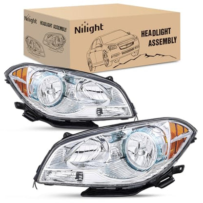 Nilight Headlight Assembly Compatible with 2008-2012 Chevy Malibu - color: Chrome Housing Amber Reflector, size: 2008-2012 Chevy Malibu