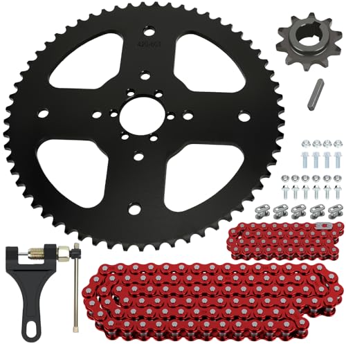 60T Sprocket 420 Chain with 90 Links Rear Chain Mini Bike CT200U - color: Red