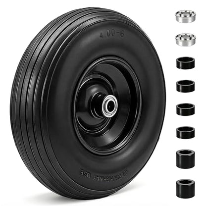 13" Flat Free 4.00-6 Tire 5/8"-3/4" Bearings for Wheelbarrow 1-Pack