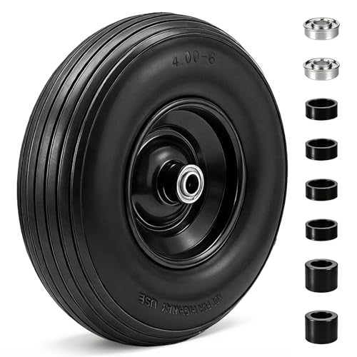 13" Flat Free 4.00-6 Tire 5/8"-3/4" Bearings for Wheelbarrow 1-Pack