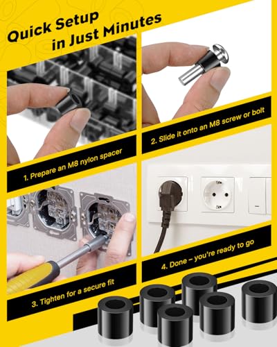 Vibit 50 Pcs M8 Nylon Spacers for Screws, ID 8 mm & OD 14 mm, 12 mm Length, Non-Threaded Plastic Spacers Round Spacers for M8 Screws, Electrical Outlet Spacers, Screw Spacers for Circuit Board, Black - size: M8,50PCS