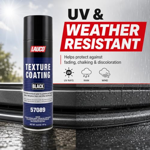 LAUCO Texture Coating Black 14.5 oz Aerosol Spray, Professional Automotive Trim and Bumper Refinisher, Durable Flexible Matte Finish for Plastic, Metal, and Fiberglass Surfaces, Easy Spray Application 57089