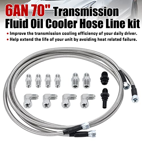 6AN 70" Transmission Fluid Oil Cooler Hose Line kit for GM Chevy Transmission 4L80E TH350 TH400 4L60E 700R4 200-4R TR6060 Ford AOD 4R100 4R70W and C5 Stainless Steel Braided PTFE Hose - size: 70inch