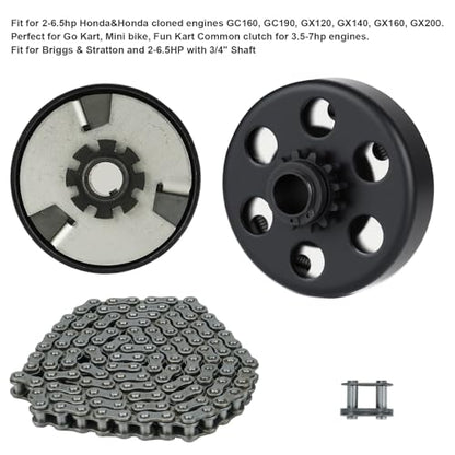 Go Kart Clutch 3/4 Bore 12T with #35 Chain, for Predator 212 Centrifugal Clutch Compatible with Honda GX160, GX200, GX140, GX120, GC160, GC190, Harbor Freight, Briggs and Stratton Tecumseh - size: 3/4" Bore 12T with Chain