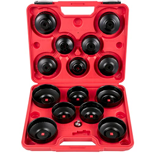 VEVOR Oil Filter Socket Set, 14 Pcs Oil Filter Wrench Set, Sturdy Steel Oil Filter Socket, 3/8" Oil Filter Socket, Low Profile Oil Filter Socket Set For Easy Access, Oil Filter Wrench Cap Set w/Case