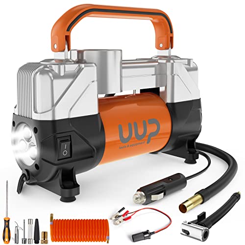 UUP Portable 12V Air Compressor, 150 PSI Tire Inflator with Dual Cylinders - color: Orange