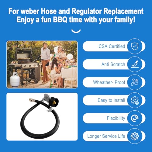 For Weber Hose and Regulator kit, for Weber Grill Regulator Replacement, Fits for Spirit II (2017-2019) and Spirit E310 E320 E210 Genesis II 210/LX 240 and Genesis II 300/400 (2017-2019) Gas Grills. - size: 25 in for Weber Genesis/Summit/Spirit