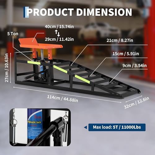 5 Ton Hydraulic Car Ramps, Heavy Duty Vehicle Lift with Reflective Strips for Night Use, Low Profile Adjustable Height 9.8" to 15", Portable Auto Service Ramps for Oil Changes Garage&Truck Maintenance