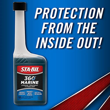 STA-BIL 360 Marine Ethanol Treatment & Fuel Stabilizer - Full Fuel System Cleaner - Fuel Injector Cleaner - Removes Water- Protects Fuel System - Treats 100 Gallons - 10 Fl. Oz. (22241) (Pack of 2) - size: 10 oz. (Pack of 2)