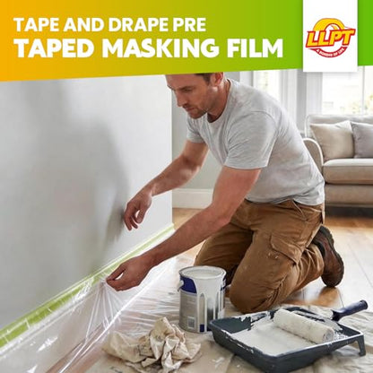 LLPT Pre-Taped Masking Film, 35.4" Unfolded x 66Ft, 0.31 Mil, 2 Pack - size: 35.4 Inch x 66 Ft