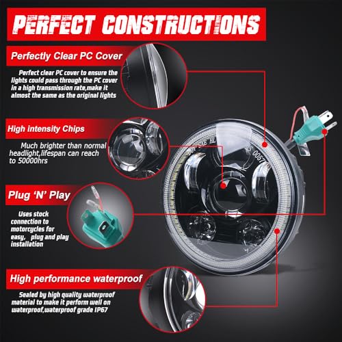 5.75 Inch 6-Lens LED Headlight Fits for Harley Sportster Dyna Softail - color: Black-Halo