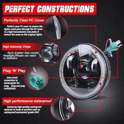 5.75 Inch 6-Lens LED Headlight Fits for Harley Sportster Dyna Softail - color: Black-Halo