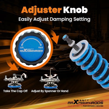 maXpeedingrods Coilover for Pontiac GTO 2004-2006, for Holden Monaro 2002-2006, 24 Levels Damper Adjustable Coilovers Suspension Kit Strut, Height Adjustable T6 Upgraded Lowering Kits Blue