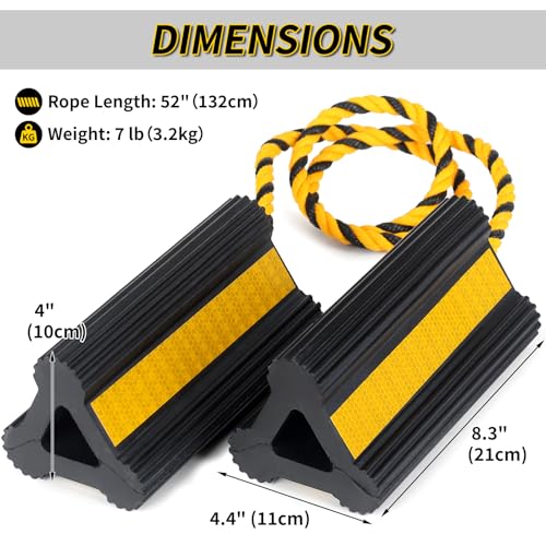OULEME Heavy Duty Rubber Wheel Chocks with Rope & Reflective Strips - style: with Rope (1 pair)