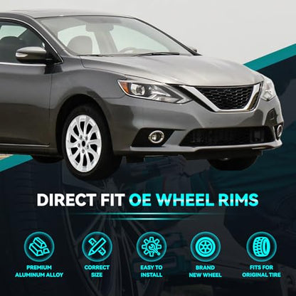 New Single 16 Inch 16x6.5 Inch 16" Silver Replacement Aluminum Alloy Wheel Rims Fit for 2016 2017 2018 2019 Nissan Sentra, ALY62756U20N, Direct Fit Replacement OEM Wheel Rim
