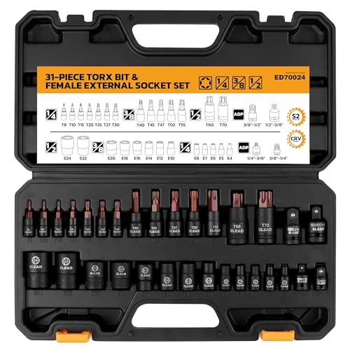 31-Piece Torx Bit Socket Set: Premium CR-V & S2 Alloy Steel, Star T8-T70 & E-Torx E4-E24, High Torque Laser Marked for Automotive Mechanic - color: 31-piece Black