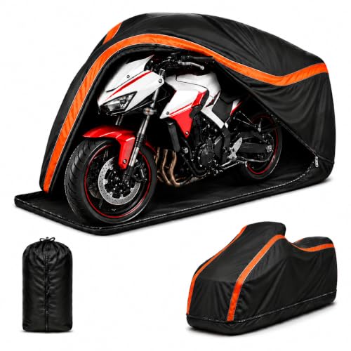 360° Fully Enclosed Motorcycle Cover,All-Season Waterproof Sun-Proof Outdoors Fits Motorcycles,Compatible with Harley Davidson, Honda, Suzuki, Yamaha (XL106X45X59) - size: XL106X45X59