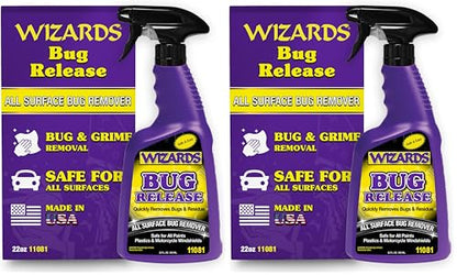 Wizards Bug Release - All Surface Bug Remover and Wash for All Vehicles - Softens and Neutralizes Acidic Bug Protein - Doubles as Spot Cleaner and Pre-Soak Car Cleaner - 22 Fl Oz (Pack of 2) - size: 22 Fl Oz (Pack of 2)