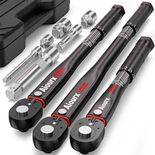 Torque Wrench Set 9PCS, 1/4" 3/8" 1/2" Drive Click Torque Wrench, 72 Tooth Dual-Direction Adjustable, Dual Scale, ±3% Accuracy, for Bicycle, Motorcycle, Automotive Repair and Maintenance - size: 9pcs