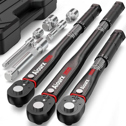 Torque Wrench Set 9PCS, 1/4" 3/8" 1/2" Drive Click Torque Wrench, 72 Tooth Dual-Direction Adjustable, Dual Scale, ±3% Accuracy, for Bicycle, Motorcycle, Automotive Repair and Maintenance - size: 9pcs