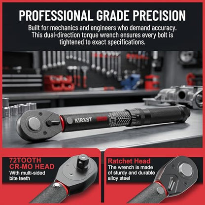 1/4" Drive Torque Wrench 20-260In.-Lb./2.96-29.4Nm, Two-way Adjustable 72-tooth Click Torque Wrench, Dual Scale, ±3% Accuracy Wrench, Suitable for Maintenance Bicycles, Cars and Trucks - size: 1/4"