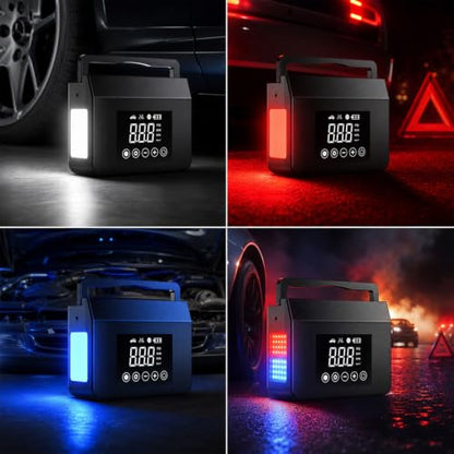 Tire Inflator Portable Air Compressor 150PSI, Jump Starter for All Gas/8.0L Diesel 4000A & 12V DC, Road Trip Essentials for Men and Women