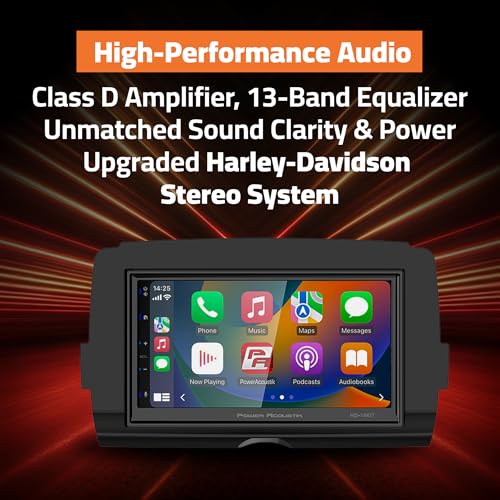 Power Acoustik HD-14KIT 7” Replacement Motorcycle Head Unit for 2014+ Harley-Davidson Touring Motorcycles, Wireless Apple Carplay & Android Auto, Touchscreen with Bluetooth and Handlebar Control