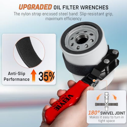 8-Piece Oil Filter Wrench Set, Oil Filter Removal Tool Cover 2-3/4" to 5-1/4", 9" & 12" Adjustable Oil Filter Pliers, Universal 3-Jaw Fuel Filter Wrench & Adapter for Car, Truck, Motorcycle