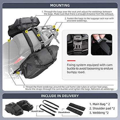 Rhinowalk Motorcycle Saddlebags 18L(9L*2) Waterproof Motorbike Side Bags, Travel Luggage Panniers with Shoulder Strap for Adventure & Sport Motorcycle Racks, 1 Pair - size: 18L Black