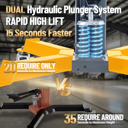 Dual Plunger Hydraulic Transmission Jack 1322lbs Capacity, 33.5"-69" High Lift 2-Stage Hydraulic Telescoping Jack, Trans Jack Stand with Non-Slip Pad, Foot Pedal & Swivel Wheel, Yellow - color: 1322 LBS / Yellow