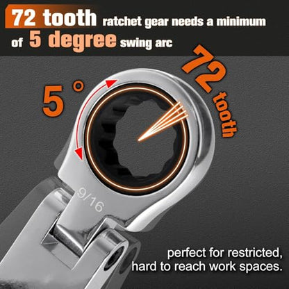 SPEEDWOX 5-Piece Stubby Wrench Set SAE 1/4"-13/16" Flex Head Ratcheting Double Box End Wrench with 72-Tooth Ratchet CR-V Steel Construction for Tight Spaces & Automotive Repair Mini Spanner Set - style: SAE