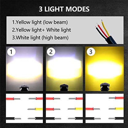 Motorcycle LED Driving Fog Lights Headlight, 12000LM Mini Fog Lights 60W 6000K Super Bright Amber White Aux Spotlight for Motorcycle Truck ATV SUV Car Yacht, 2 Pack