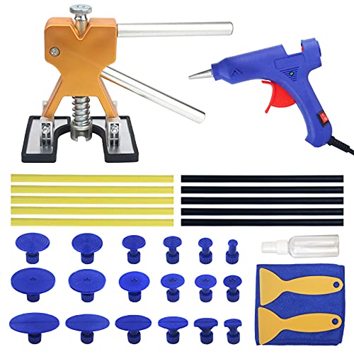 Tosucs Dent Repair Tool Paintless Car Dent Puller Kit with 18 Taps and Glue Gun Adjustable Dent Repair Removal Lifter Pull Tool for Automobiles, Refrigerator, Motorcycle, Metal Dent Repair(34pcs)