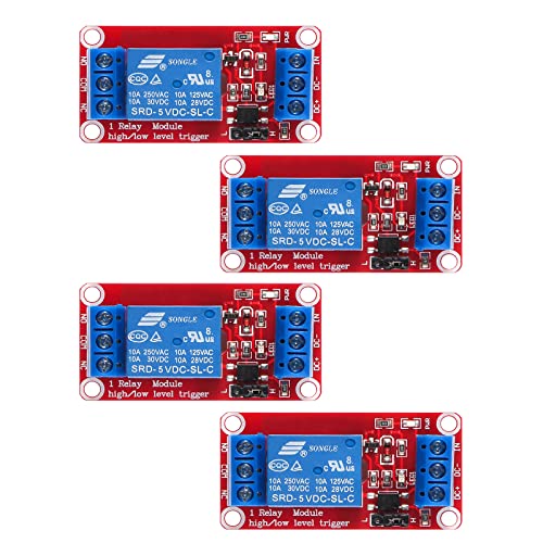 4pcs DC 5V Relay Module - 1 Channel Relay Switch Board with Optocoupler Isolation, High or Low Level Trigger - color: 5V-4pcs