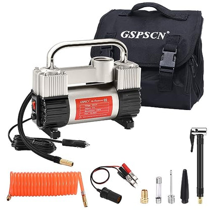 GSPSCN 12V Heavy Duty Tire Inflator Metal Portable Air Compressor Pump - color: Silver