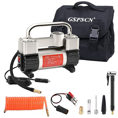 GSPSCN 12V Heavy Duty Tire Inflator Metal Portable Air Compressor Pump - color: Silver