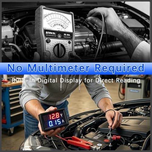 Parasitic Battery Drain Tester, 12V Automotive Fuse & Parasitic Draw Tester with Voltage Display, No Multimeter Required