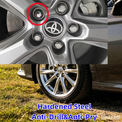 00276-00900，M12x1.5 Wheel Lock Nuts, 37mm Height, Flat Mag Seat,Compatible with Toyota Avalon Camry Corolla Highlander RAV4 OEM Factory Aluminum Wheels。