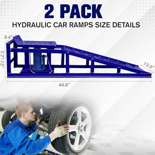 2 Pack Hydraulic Car Service Ramps,Low Profile Car Lift Service Ramps - size: Blue