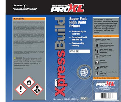 ProXL XpressBuild Super High Build White Primer Aerosol - 500 ml | Ultra Fast-Drying White Primer Filler | Fills Scratches & Sanding Marks | Excellent Adhesion on Metal & Plastic | Sandable in 20 Minutes | Vari-Nozzle Included