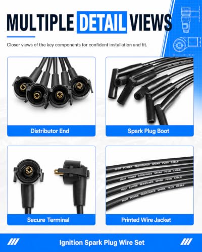 ST-6093 Ignition Spark Plug Wire Set 8mm 6-Pack for Ford