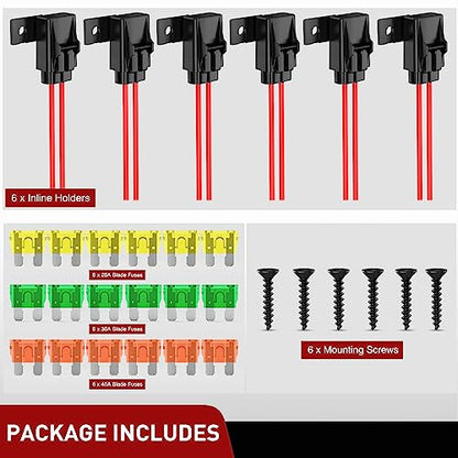 Nilight 6PCS Inline Fuse Holder 12AWG Waterproof ATC/ATO Blade Holder - color: 18Pcs Fuses + 12AWG Holder 6