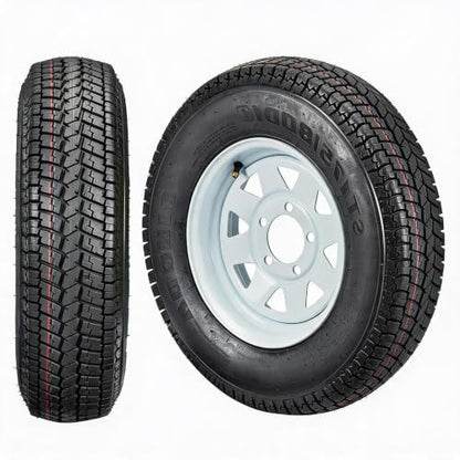 MAXSA ST205/75D15 2-Pack Trailer Tires with White Steel Rims, 6 Ply Load Range C, 5 Lug Bias Heavy Duty Trailer Wheel, All-Weather Pre-Mounted Tire for Utility Boat Camper Cargo Trailers