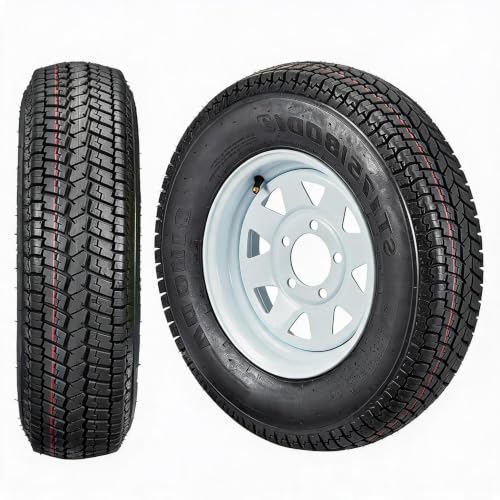 MAXSA ST205/75D15 2-Pack Trailer Tires with White Steel Rims, 6 Ply Load Range C, 5 Lug Bias Heavy Duty Trailer Wheel, All-Weather Pre-Mounted Tire for Utility Boat Camper Cargo Trailers