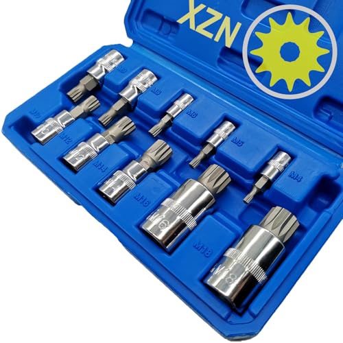 10-Pc XZN Triple Square Spline Bit Socket Set, 1/4", 3/8", 1/2" Drive, M4-M18, 12-Pt Tamper Proof - For BMW, Mercedes, VW, Audi, Porsche - color: Xzn Triple Square